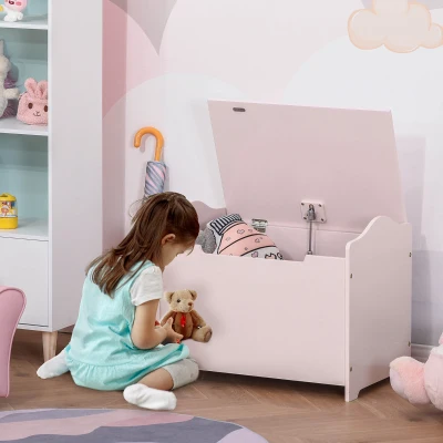 HOMCOM Coffre à Jouets Enfants MDF Rose 60x40x48cm