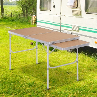 Outsunny Tavolo pieghevole da campeggio 120cm x 60cm x 40/70cm Natural Bamboo Color