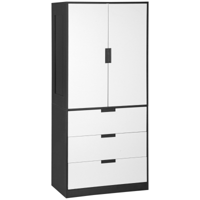 HOMCOM Modern Wardrobe with Drawers & Hanging Rod Black