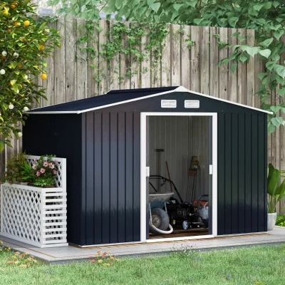 Outsunny Metal Garden Shed 9x6ft Lockable Dark Grey