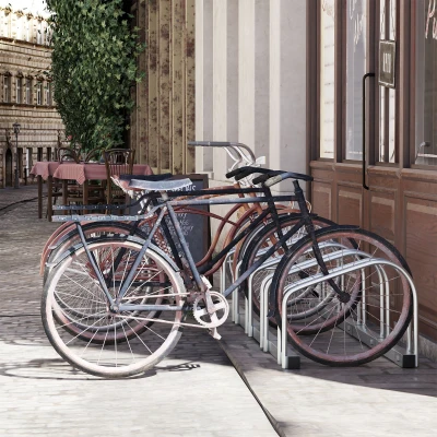 HOMCOM Aparcamiento para 5 Bicicletas Estacionamiento para Aparcar Bicicletas para Interior y Exterior 145x33x27cm Plata
