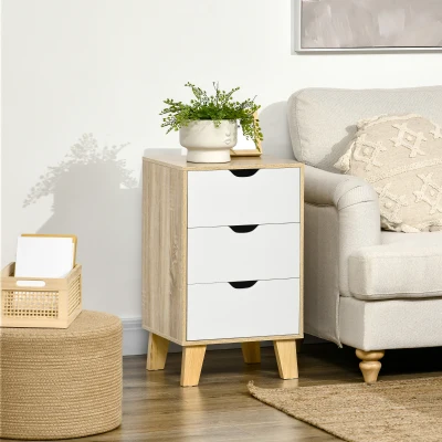 HOMCOM Cajonera con 3 Cajones y Base Elevada para Dormitorio Salón Pasillo de Estilo Moderno 40x35x68,5 cm Natural