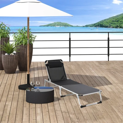Outsunny Transat Pliable Textilène Noir Confort