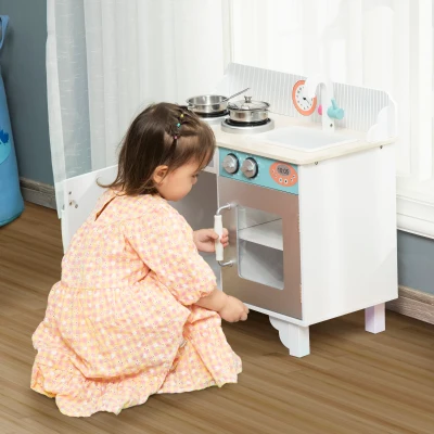 HOMCOM Kids Wooden Play Kitchen Toy Set with Cooking Bench