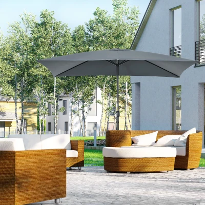 Outsunny Ombrellone Rettangolare 2x3 m Pieghevole Grigio Scuro