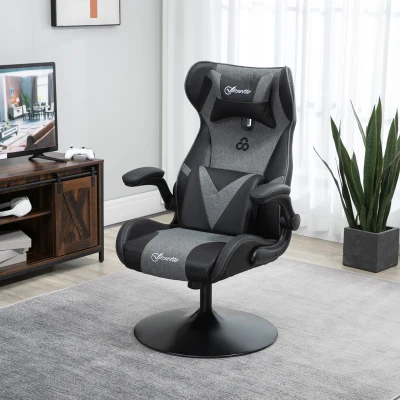 Vinsetto Chaise Gaming Ergo Hauteur Réglable PU Gris Noir