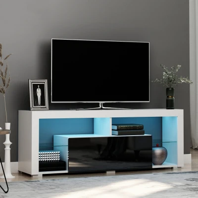 HOMCOM Mueble de TV para Televisiones de 55'' Mesa para TV de Salón con Luz LED 6 Modos de Colores 140x35x52 cm Blanco