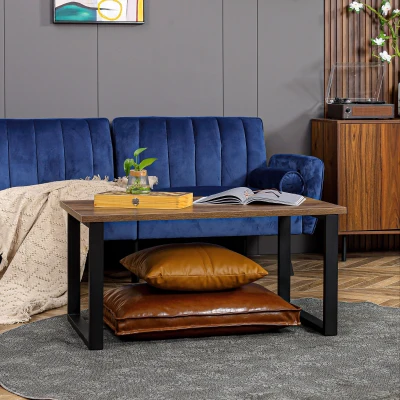 HOMCOM Mesa de Centro Rectangular de Estilo Industrial con Encimera de Madera y Marco de Acero 100x60x50 cm Natural