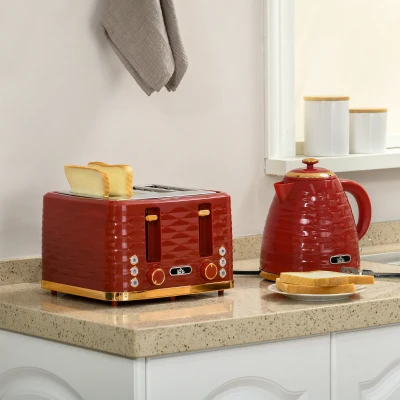 HOMCOM 3000W Kettle & Toaster Set 1.7L Red