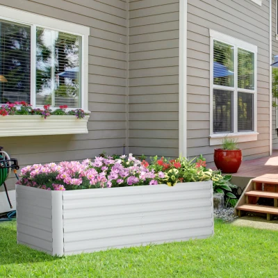 Outsunny Galvanised Steel Garden Raised Beds 180x90cm Light Grey