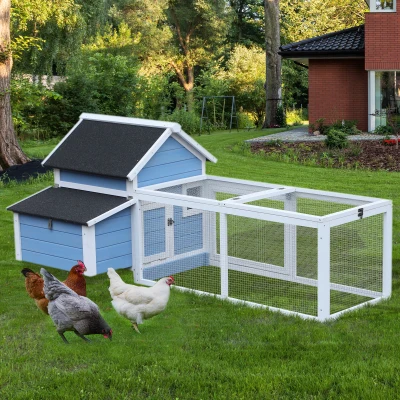PawHut Pollaio 180cm x 91cm x 79cm bianco e blu