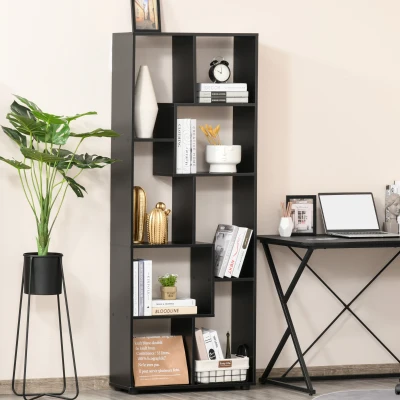 HOMCOM 8-Tier Bookcase Modern Black Storage Stand