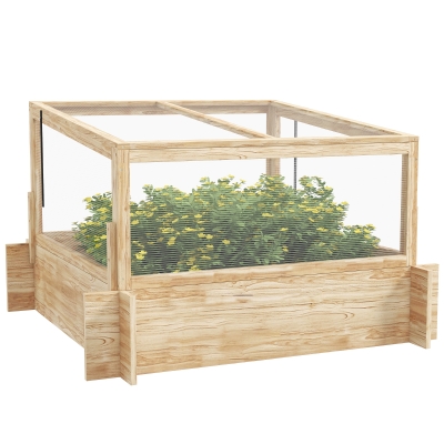 Outsunny 2-In-1 Wooden Greenhouse Planter Box Natural