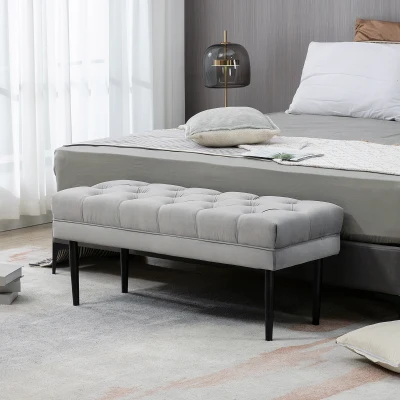 HOMCOM Velvet Bed End Bench Tufted Grey 2-in-1 Stool