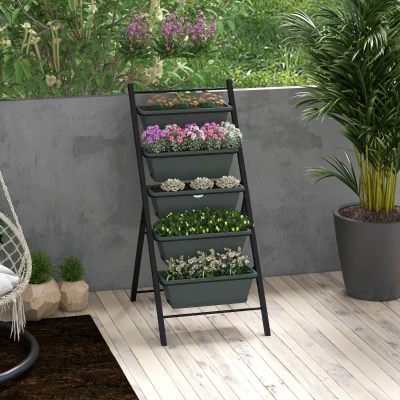 Outsunny 5-Tier Raised Garden Planter Outdoor Stand Grey