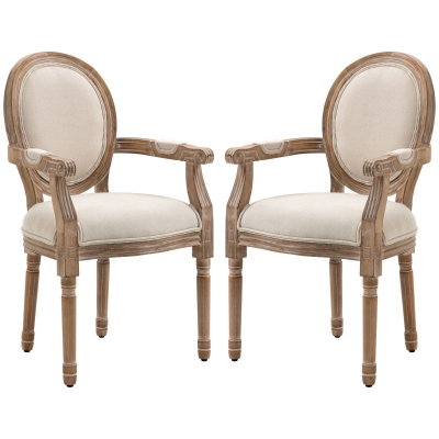 HOMCOM Chaises Louis XVI Bois Lin Crème Lot de 2
