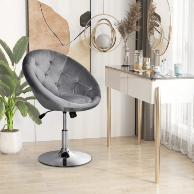 HOMCOM Swivel Dressing Stool Velvet Upholstered Grey