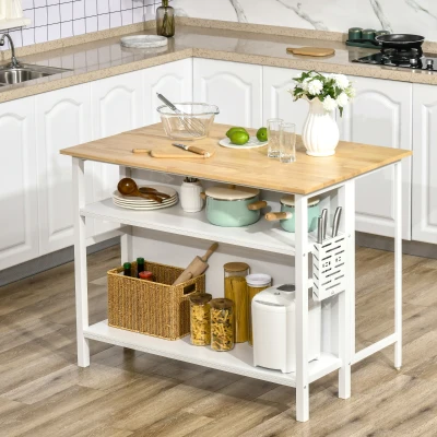HOMCOM Isola Cucina con Piano Pieghevole e 2 Ripiani