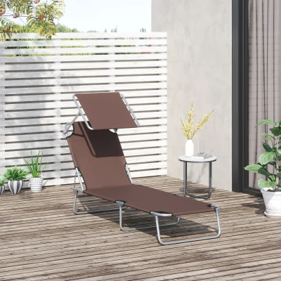 Outsunny Foldable Sun Lounger Chair Brown 4-Level Adjustable