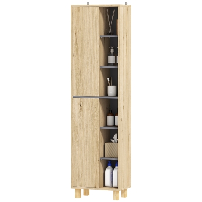 HOMCOM Colonne Salle de Bain Bois Naturel avec Placards et Compartiments