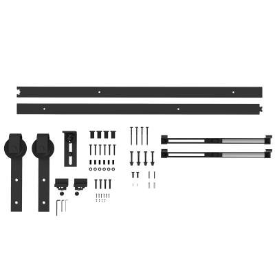 HOMCOM 6,6FT/200cm Kit de Accesorios para Puerta Corrediza con Amortiguador sin Perforación y 2 Rieles para Granero Negro