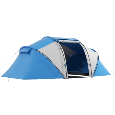 Outsunny Tenda da Campeggio 4 Posti con 2 Zone Notte e Borsa da Trasporto, 430×240×170 cm, Bianco e Azzurro