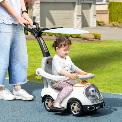 AIYAPLAY 3-in-1 Ride-On Push Car White with Music & Storage