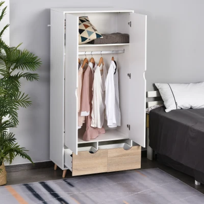 HOMCOM Armadio 80cm x 40cm x 180cm Bianco, Color Legno