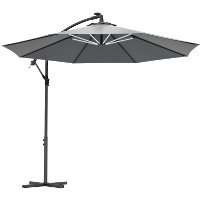 Outsunny 3m Cantilever Parasol with LED Lights Grey
