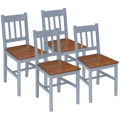 HOMCOM Dining Chairs Set of 4 Pine Wood Slat Back Grey