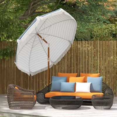 Outsunny Parasol Inclinable Vintage Bleu/Blanc Ø213cm