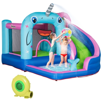 Outsunny Castello Gonfiabile per Bambini 3-8 Anni a tema Narvalo