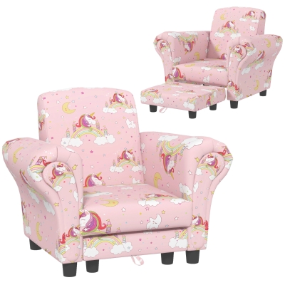 AIYAPLAY Kids Sofa Set Unicorn Design Wooden Frame Pink