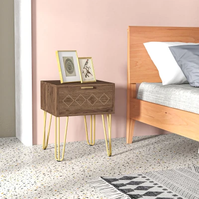 HOMCOM Comodini con Cassetti 2pz in Truciolato e Acciaio Marrone