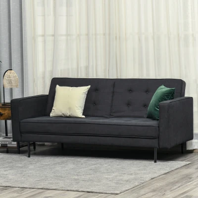 Canapé Chesterfield 2 Places Tissu Gris Foncé