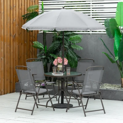 Outsunny 6-Piece Garden Dining Set with Umbrella Grey