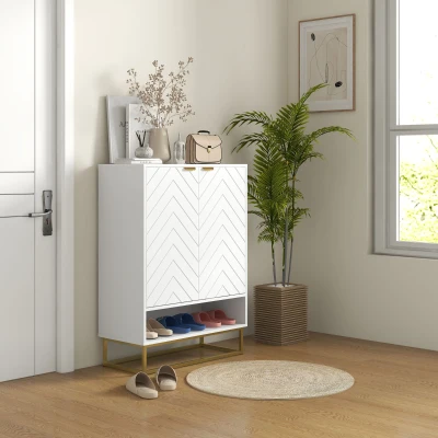 HOMCOM Modern Shoe Storage Cabinet for 12 Pairs, Open Shelf