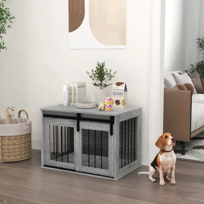 PawHut Dog Crate Furniture Grey 80cm with Cushion