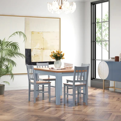 HOMCOM Dining Chairs Set of 4 Pine Wood Slat Back Grey