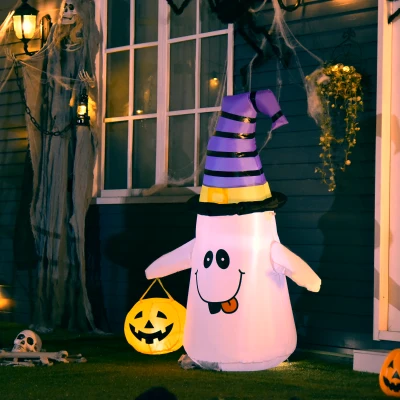 HOMCOM 1.2m Witch Ghost Inflatable Decoration with LED Lights