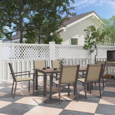 Outsunny 7-Piece Garden Dining Set Plastic Wood-Top Brown