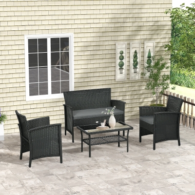 Outsunny Set in Rattan PE con 2 Poltrone Divano e Tavolino Vetro