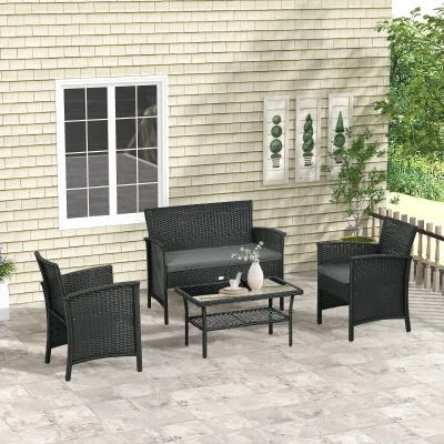 Outsunny Set in Rattan PE con 2 Poltrone Divano e Tavolino Vetro