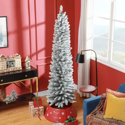 HOMCOM 7ft Snowy Pencil Christmas Tree Green