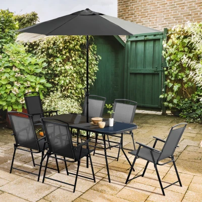 Outsunny 8-Piece Garden Dining Set Table & Chairs Black