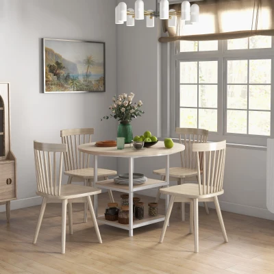 HOMCOM Tavolo da Pranzo 4-6 Persone con 2 Ripiani Integrati