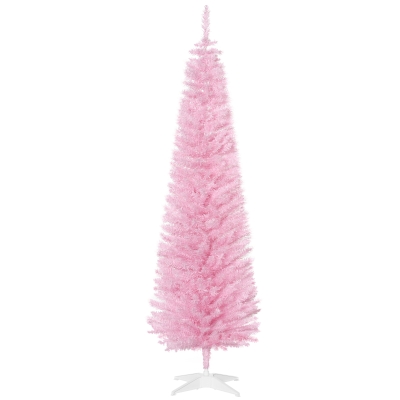 HOMCOM Árbol de Navidad Artificial Estrecho 180 cm con 390 Ramas y Base Desmontable Fácil de Montar Rosa