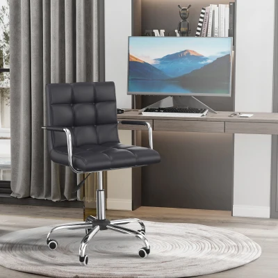 HOMCOM Chaises Bureau Synthétique Noir Capitonné Pivot 2Pcs