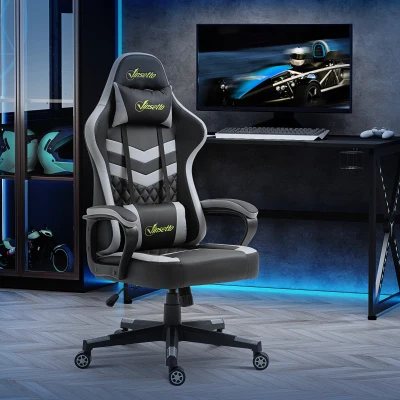 Vinsetto Gaming Chair with Lumbar Support, Faux Leather, Black Grey
