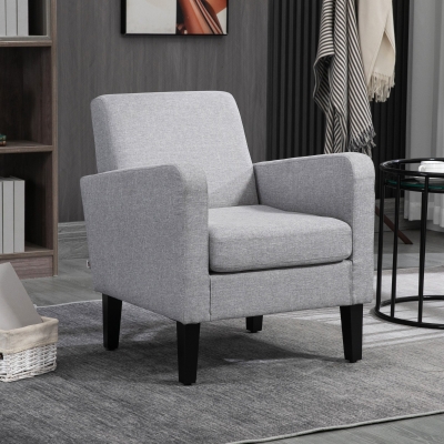 HOMCOM Boxy Armchair Linen-Look Light Grey